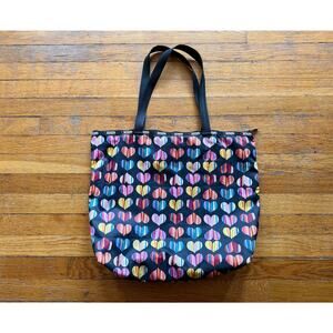 LESPORTSAC Black Nylon Tote Bag w/Colorful Hearts sz L